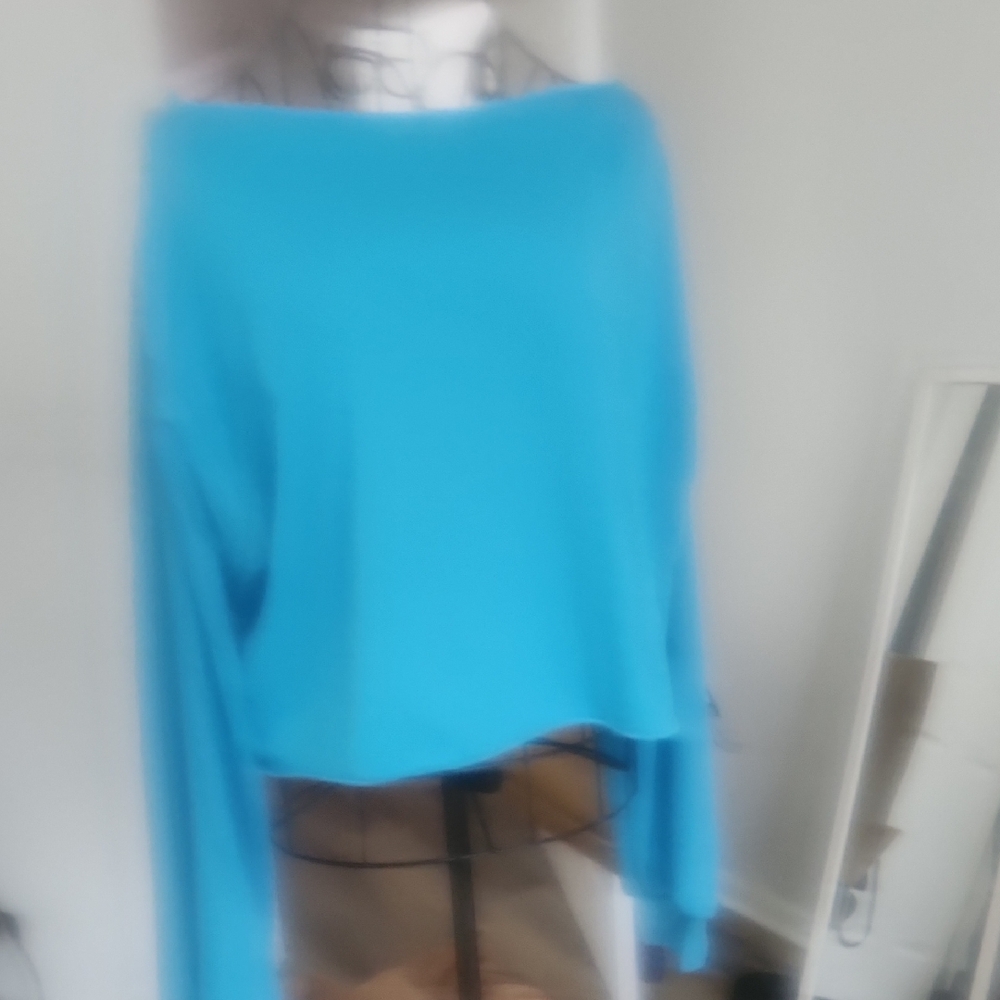 Blue Oversized Batwing Sleeve Crop Top